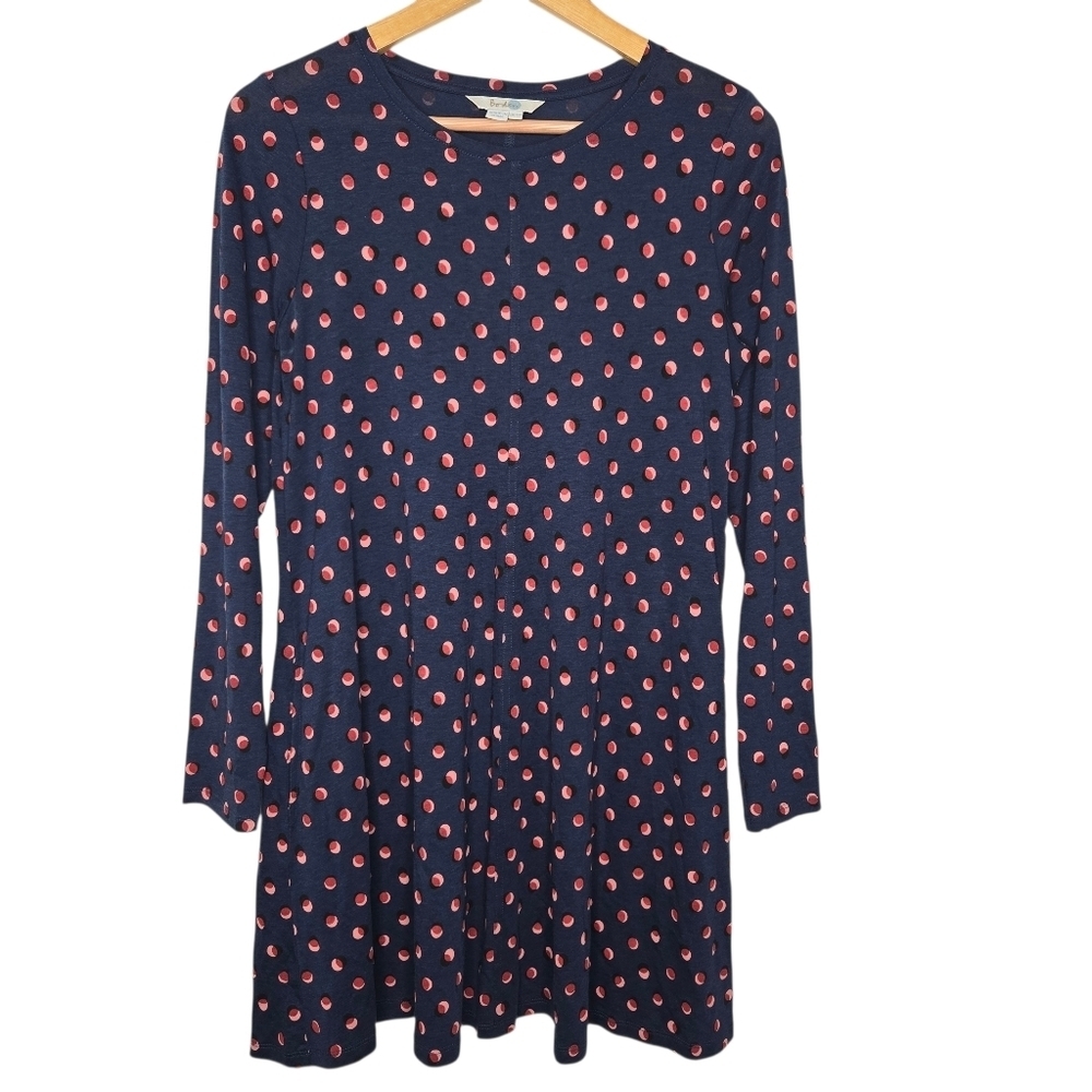 Boden Womens Navy Blue Pink Polka Dot Print Long Sleeve Shift Dress 6